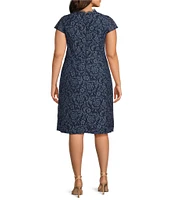 Vince Camuto Plus Size Cap Sleeve Wrap Lace V-Neck Sheath Dress