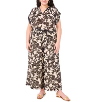 Vince Camuto Plus Size Coordinating Floral Print Drawstring Wide Leg Pants