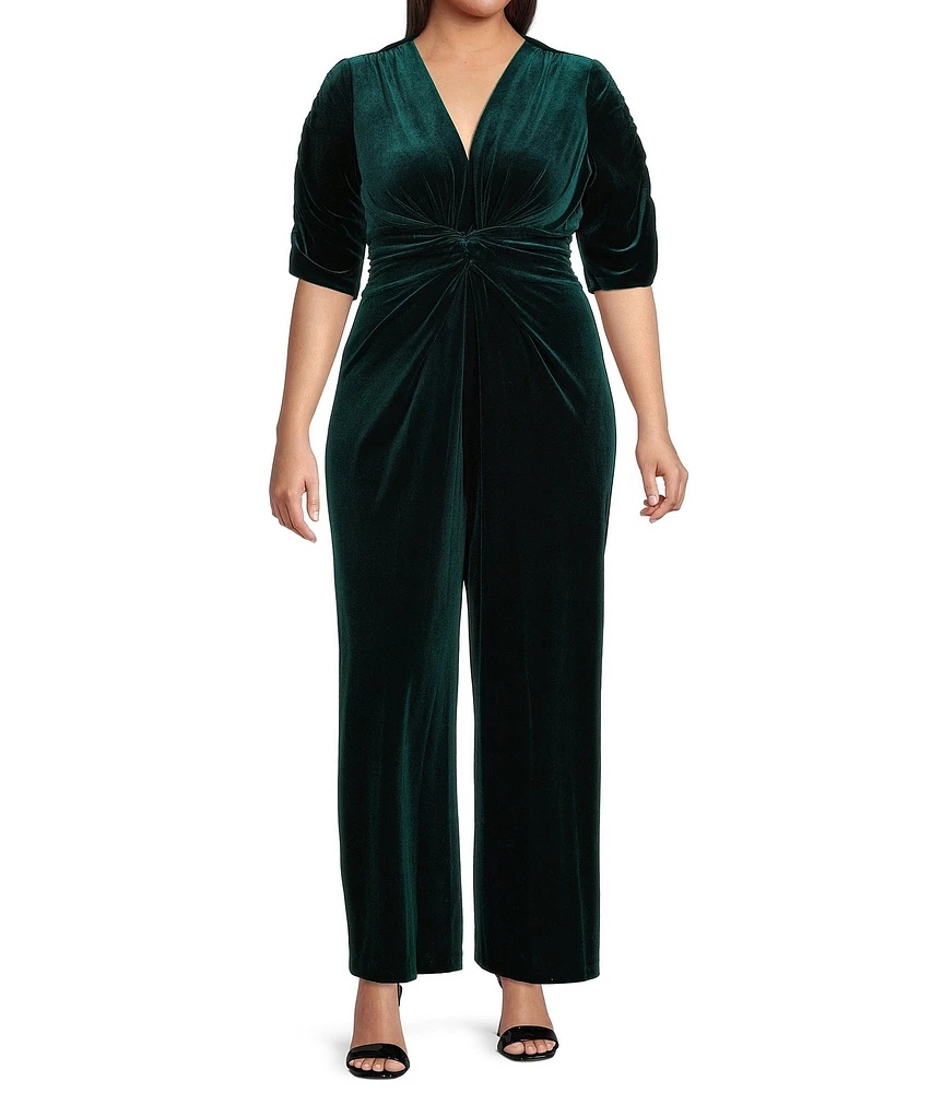 Vince Camuto Plus Size Elbow Sleeve Velvet Twist Jumpsuit