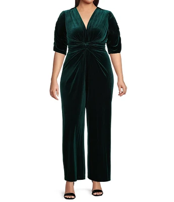 Vince Camuto Plus Size Elbow Sleeve Velvet Twist Jumpsuit