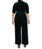 Vince Camuto Plus Size Elbow Sleeve Velvet Twist Jumpsuit