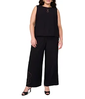 Vince Camuto Plus Size Embroidered Cutout Wide Leg Pants