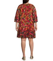 Vince Camuto Plus Size Floral Chiffon Tie Front Neck 3/4 Sleeve Float Dress