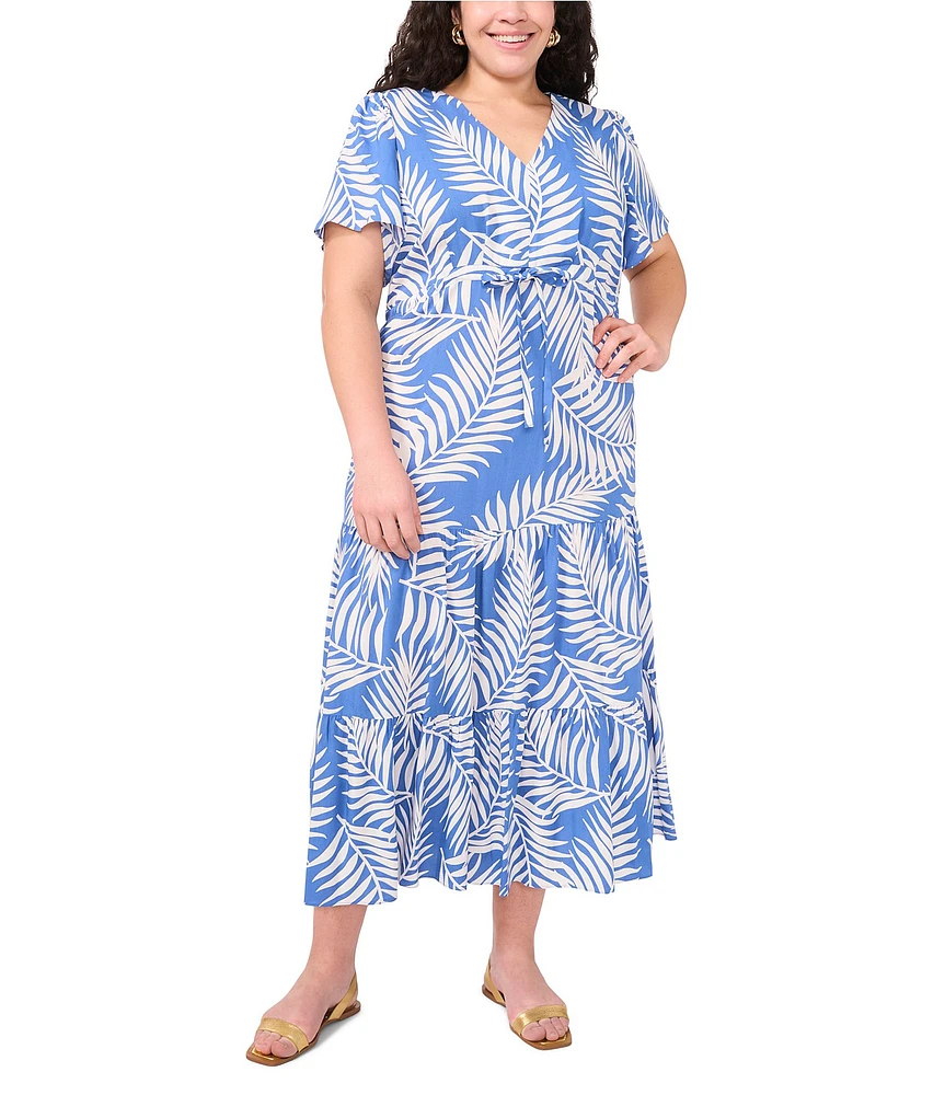 Vince Camuto Plus Size Floral Print V-Neck Short Sleeve Maxi Dress