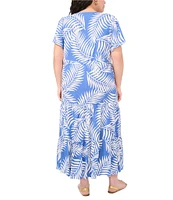 Vince Camuto Plus Size Floral Print V-Neck Short Sleeve Maxi Dress