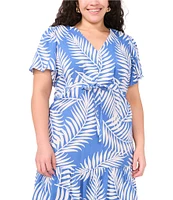 Vince Camuto Plus Size Floral Print V-Neck Short Sleeve Maxi Dress