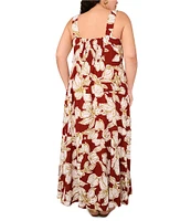 Vince Camuto Plus Size Floral Printed Woven Square Neck Sleeveless Shift Maxi Dress