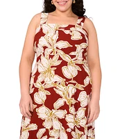 Vince Camuto Plus Size Floral Printed Woven Square Neck Sleeveless Shift Maxi Dress