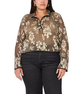 Vince Camuto Plus Size Floral V-Neck Spread Collar Long Sleeve Blouse