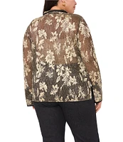 Vince Camuto Plus Size Floral V-Neck Spread Collar Long Sleeve Blouse