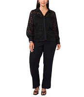 Vince Camuto Plus Size Garden Knit Lace Point Collar Button Front Long Sleeve Blouse