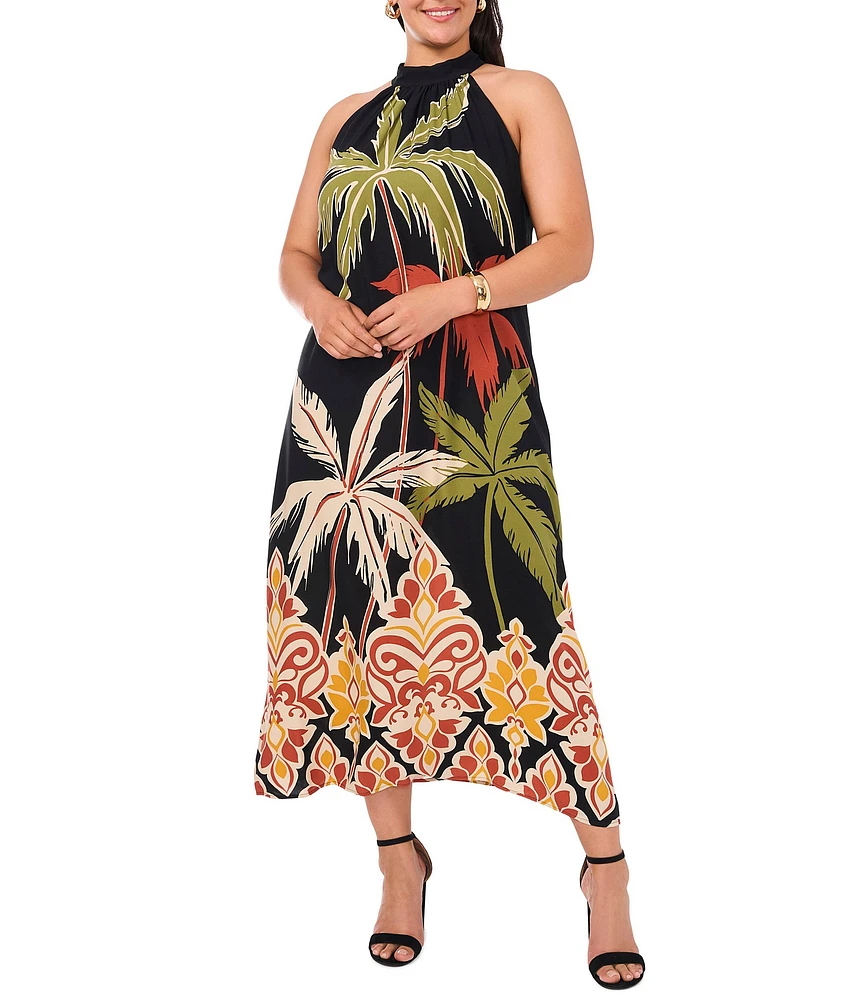 Vince Camuto Plus Size Halter Neck Sleeveless Floral Dress