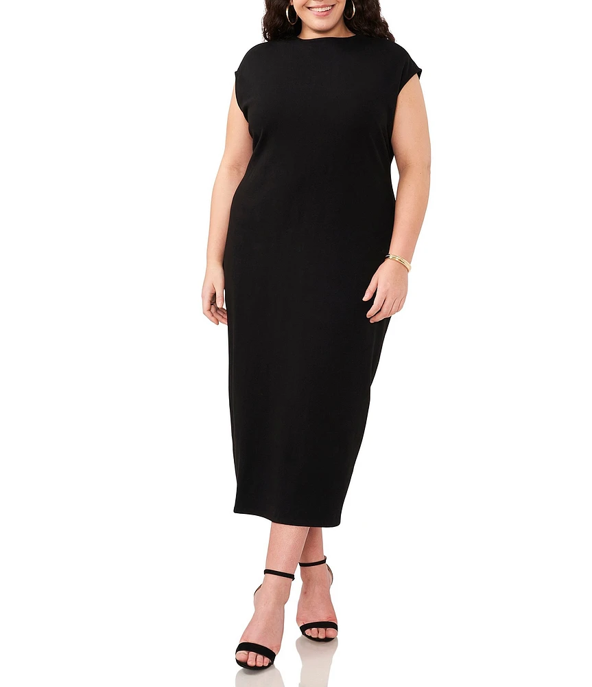 Vince Camuto Plus Size Knit Boat Neck Cap Sleeve Midi Sheath Dress