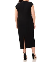 Vince Camuto Plus Size Knit Boat Neck Cap Sleeve Midi Sheath Dress