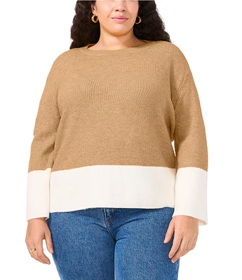 Vince Camuto Plus Size Knit Color Block Crew Neck Long Sleeve Sweater