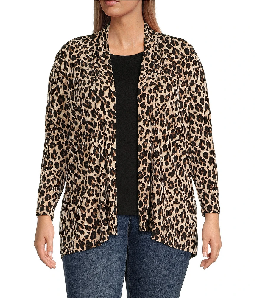 Vince Camuto Plus Size Knit Leopard Drape Cardigan