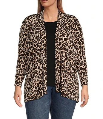 Vince Camuto Plus Size Knit Leopard Drape Cardigan