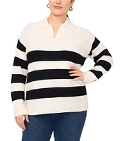 Vince Camuto Plus Size Knit Stripe Print V-Neck Long Sleeve Sweater