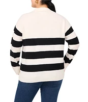 Vince Camuto Plus Size Knit Stripe Print V-Neck Long Sleeve Sweater