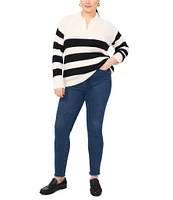 Vince Camuto Plus Size Knit Stripe Print V-Neck Long Sleeve Sweater