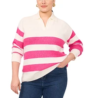 Vince Camuto Plus Size Knit Stripe Print V-Neck Long Sleeve Sweater