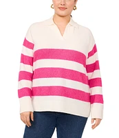 Vince Camuto Plus Size Knit Stripe Print V-Neck Long Sleeve Sweater