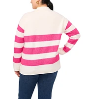 Vince Camuto Plus Size Knit Stripe Print V-Neck Long Sleeve Sweater