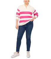 Vince Camuto Plus Size Knit Stripe Print V-Neck Long Sleeve Sweater