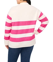 Vince Camuto Plus Size Knit Stripe Print V-Neck Long Sleeve Sweater
