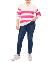 Vince Camuto Plus Size Knit Stripe Print V-Neck Long Sleeve Sweater