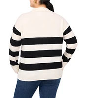 Vince Camuto Plus Size Knit Stripe Print V-Neck Long Sleeve Sweater