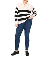 Vince Camuto Plus Size Knit Stripe Print V-Neck Long Sleeve Sweater