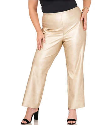 Vince Camuto Plus Size Metallic Coated Metallic High Rise Flat Front Fit and Flare Ankle Length Pant