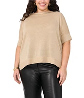 Vince Camuto Plus Size Metallic Wide Bateau Neck Short Sleeve Sweater