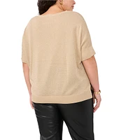 Vince Camuto Plus Size Metallic Wide Bateau Neck Short Sleeve Sweater