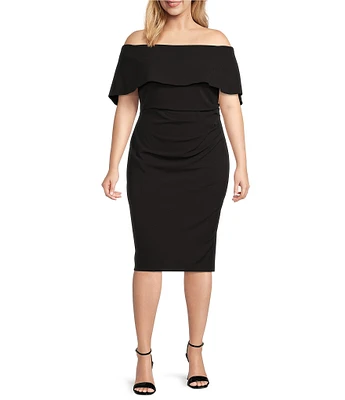 Vince Camuto Plus Size Off-the-Shoulder Short Sleeve Foldover Sheath Dress