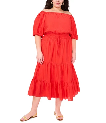 Vince Camuto Plus Size Off-The Shoulder Short Sleeve Tiered Midi Dress