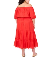 Vince Camuto Plus Size Off-The Shoulder Short Sleeve Tiered Midi Dress