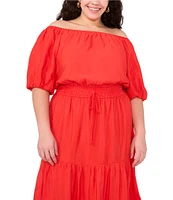 Vince Camuto Plus Size Off-The Shoulder Short Sleeve Tiered Midi Dress