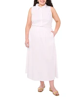 Vince Camuto Plus Size Point Collar Sleeveless Button Down Blouse
