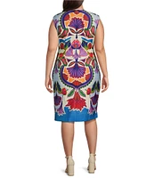 Vince Camuto Plus Size Printed Boat Neck Cap Sleeve Bodycon Dress