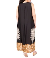 Vince Camuto Plus Size Printed Crew Neckline Sleeveless Shift Maxi Dress