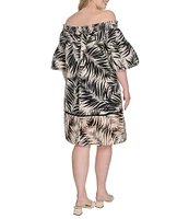 Vince Camuto Plus Size Printed Poplin Off-The-Shoulder Short Sleeve Shift Dress