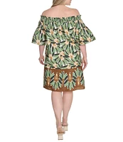 Vince Camuto Plus Size Printed Poplin Off-The-Shoulder Short Sleeve Shift Dress
