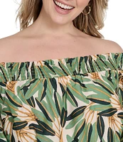 Vince Camuto Plus Size Printed Poplin Off-The-Shoulder Short Sleeve Shift Dress