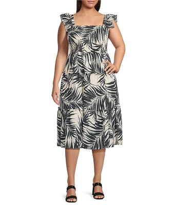 Vince Camuto Plus Size Printed Square Neck Sleeveless Tiered Midi Dress