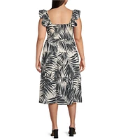 Vince Camuto Plus Size Printed Square Neck Sleeveless Tiered Midi Dress