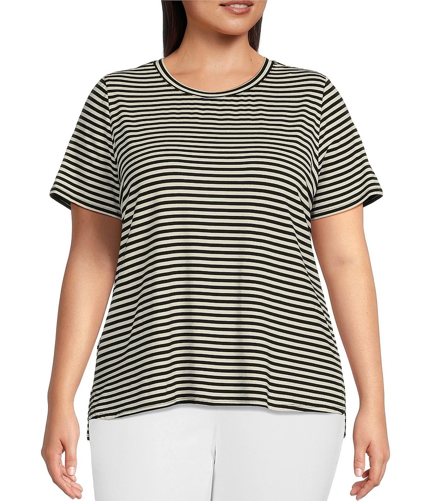 Vince Camuto Plus Size Short Sleeve Stripe Crew Neck Tee