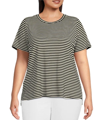 Vince Camuto Plus Size Short Sleeve Stripe Crew Neck Tee