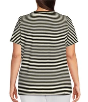 Vince Camuto Plus Size Short Sleeve Stripe Crew Neck Tee